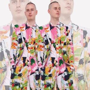 Norma Kamali “Paint Dots” Button Down Shirt Vogue Runway RTW Small